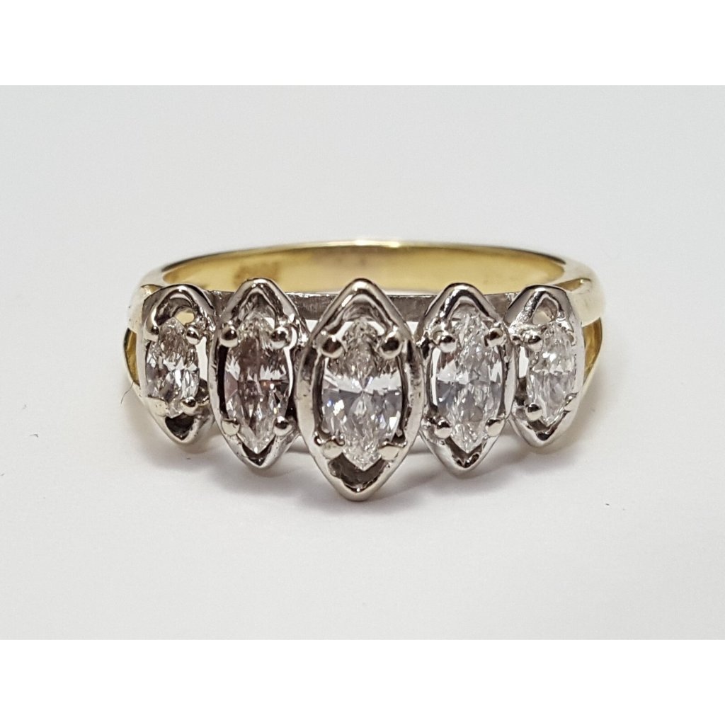 18k  14k Karat Solid Two Tone Multi Color Gold 5 Piece Marquise Diamond Ring